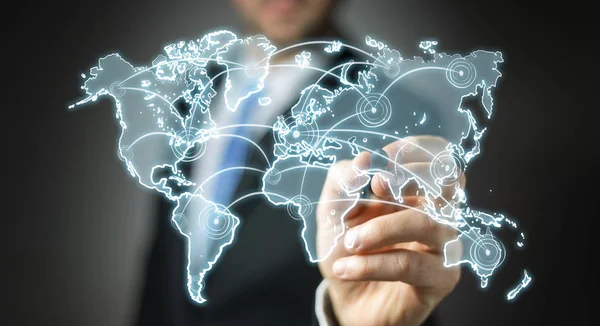 İşadamı çizim dünya bağlantı kroki