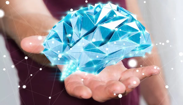 Onun el 3d ren dijital röntgen insan beyninde tutan işadamı