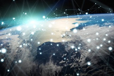 Gezegen üzerinde küresel ağ ve veri değişim Earth 3d parçalamak