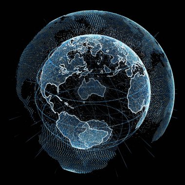 Bağlantıları ve veri değişim gezegen üzerinde 3d renderi toprak