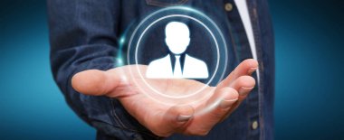 Dijital sosyal ağ 3d işlemesini kullanan iş adamı