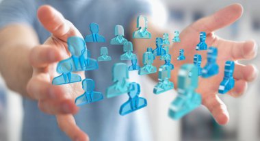 3D rendering grup mavi insan tutan işadamı 