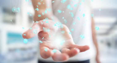 Uçan ağ bağlantısı arabirimi 3d renderi kullanarak iş adamı