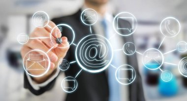 İşadamı çizilmiş grafik iletişim ve bağlantı ile çizim