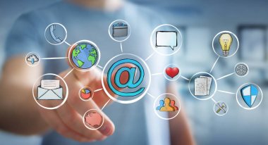 Multimedya arabirimi çizilmiş dokunmadan işadamı