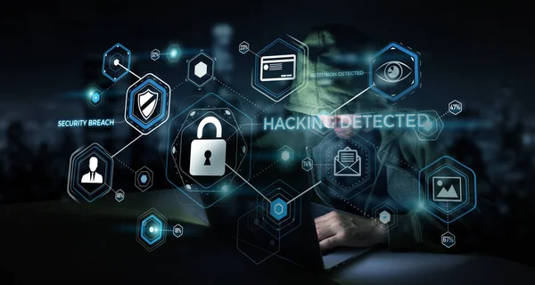 해커는 컴퓨터와 개인 데이터 정보를 액세스 3d — 스톡 사진