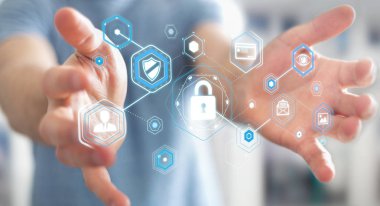 Bir siber saldırı 3d render engellemek için antivirus istimal iş adamı