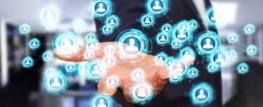 Sosyal ağ arabirimi 3d işlemesini kullanan iş adamı