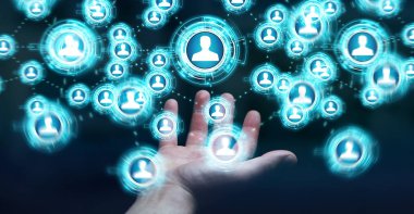 Sosyal ağ arabirimi 3d işlemesini kullanan iş adamı