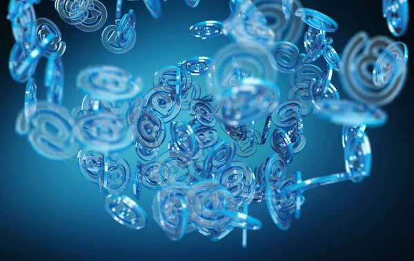 Digital arobase azul esfera 3D renderização — Fotografia de Stock