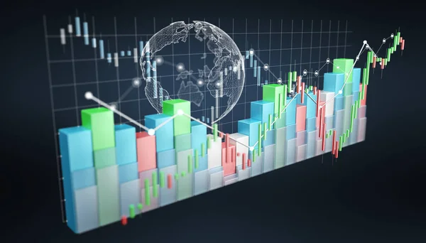 Menkul Kıymetler Borsası istatistikler ve grafikler dijital 3d render — Stok fotoğraf