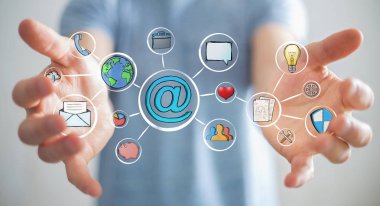 Multimedya arabirimi çizilmiş tutan işadamı