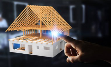 3D render bitmemiş planı ev onun dokunmadan işadamı