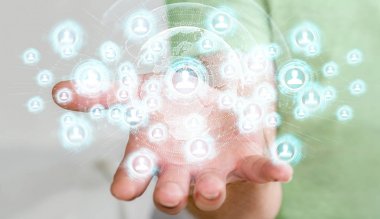 Sosyal ağ arabirimi 3d işlemesini kullanan iş adamı