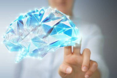 3d r işkadını dijital röntgen insan beyninde onu tutan el
