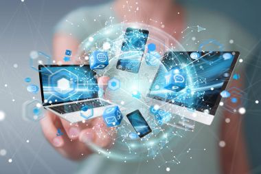 Teknik cihazlar işkadını 3d renderi ile birbirine bağlı