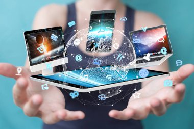 Teknik cihazlar işkadını 3d renderi ile birbirine bağlı