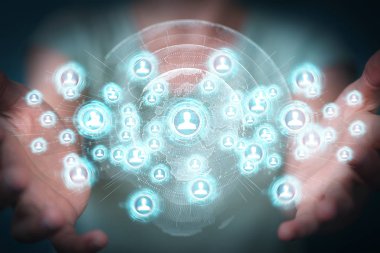 Sosyal ağ arabirimi 3d işlemesini kullanan iş kadını