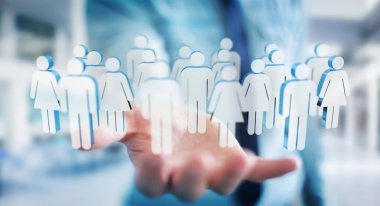 3D rendering grup insan elinde tutan işadamı