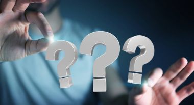 3D render soru işaretleri kullanarak iş adamı