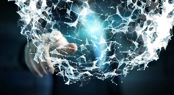 Uçan ağ bağlantısı 3d render dokunmadan işadamı