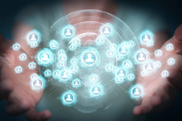 Sosyal ağ arabirimi 3d işlemesini kullanan iş kadını