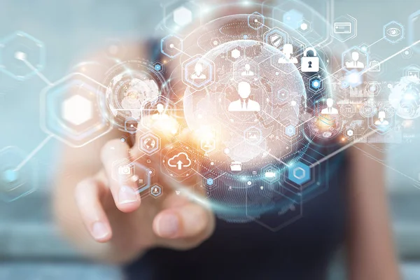 Sosyal ağ arabirimi 3d işlemesini kullanan iş kadını