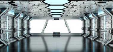 Uzay gemisi mavi ve beyaz iç 3d render