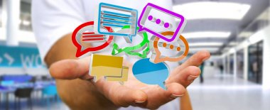 Dijital renkli 3d render konuşma ICO kullanarak iş adamı