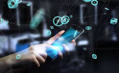 Uçan ağ bağlantısı arabirimi 3d renderi kullanarak iş adamı