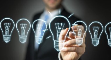 İşadamı bir kroki ampul kalemle çizim