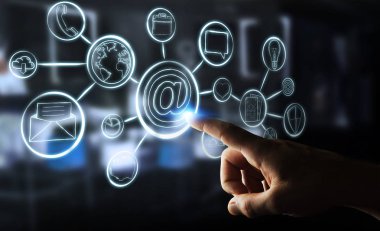 Multimedya arabirimi çizilmiş dokunmadan işkadını