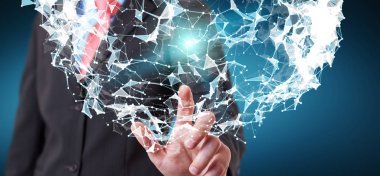 Uçan ağ bağlantısı 3d render dokunmadan işadamı