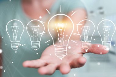 Çok dokunaklı ve kroki ampul ile bir kalem tutan bir işkadını