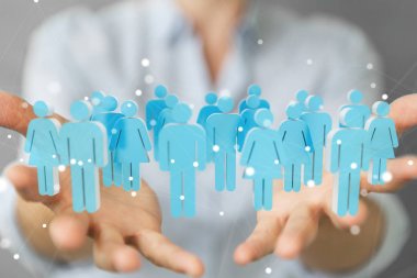Holding ve 3d rendering grup mavi PE dokunmadan işkadını