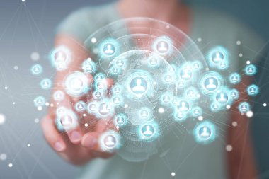 Sosyal ağ arabirimi 3d işlemesini kullanan iş kadını