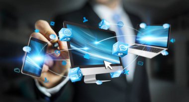 3d işleme aygıtları bağlamak için bir kalem kullanarak iş adamı