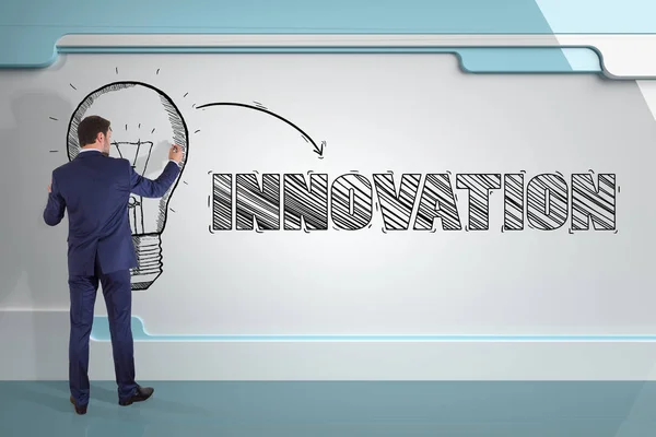 Affärsman ritning innovation skiss på ett bräde 3d-rendering — Stockfoto