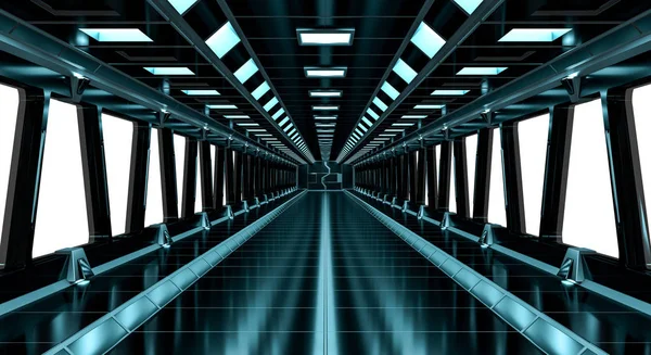 Nave espacial negro corredor 3D renderizado — Foto de Stock