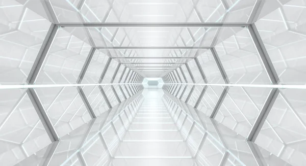 明るい未来的な宇宙船の廊下 3 d レンダリング — ストック写真