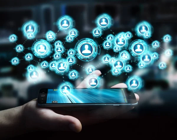 Sosyal ağ arabirimi 3d işlemesini kullanan iş adamı