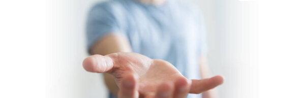 Panorama view of empty businessman hand