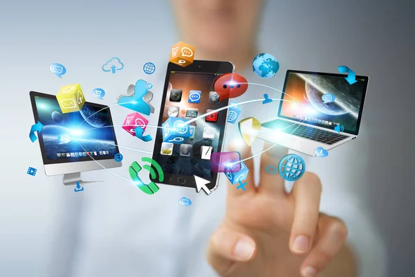 Teknik cihazlar işkadını 3d renderi ile birbirine bağlı