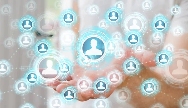 Affärsman med blå sociala nätverk 3d rendering — Stockfoto