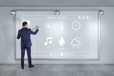 Bir kurulu 3d render SmartHome arabirimini kullanarak iş adamı