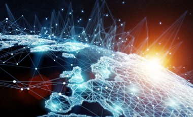 Gezegen üzerinde küresel ağ ve veri değişim Earth 3d parçalamak