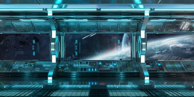 Uzay gemisi iç uzak sistem 3d render Manzaralı