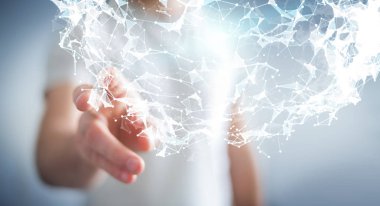 Uçan ağ bağlantısı 3d render dokunmadan işadamı