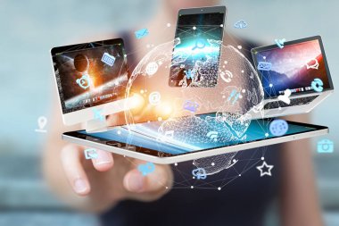 Teknik cihazlar işkadını 3d renderi ile birbirine bağlı