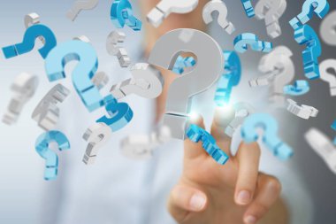 3D render soru işaretleri kullanarak iş kadını